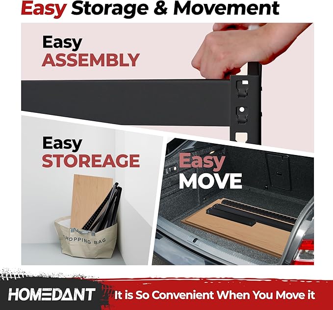 HOMEDANT 47.7" W Deep 5 Tier Heavy Duty Garage Shelving Adjustable Metal Rack Storage Shelves Standing Shelf Unit Organizers Industrial Warehouse Basement Black 2Pack
