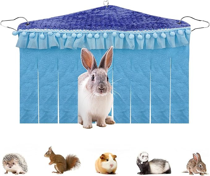 Lace Trim Guinea Pig Corner Hideout, Fleece Forest Cage Accessories, Pet Corner Hideaway for Guinea Pigs, Rabbits, Ferrets, Chinchillas, Hedgehogs (Blue)