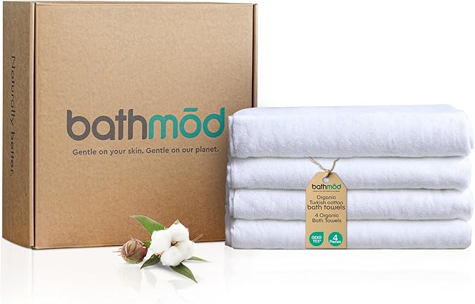 Luxury Bath Towels, 4 Pack - Ultra Plush, GOTS Organic Turkish Cotton - Extra Thick Towels - Ultra Absorbent and Extra Fluffy - for Bathroom, Spa, Hotel - White