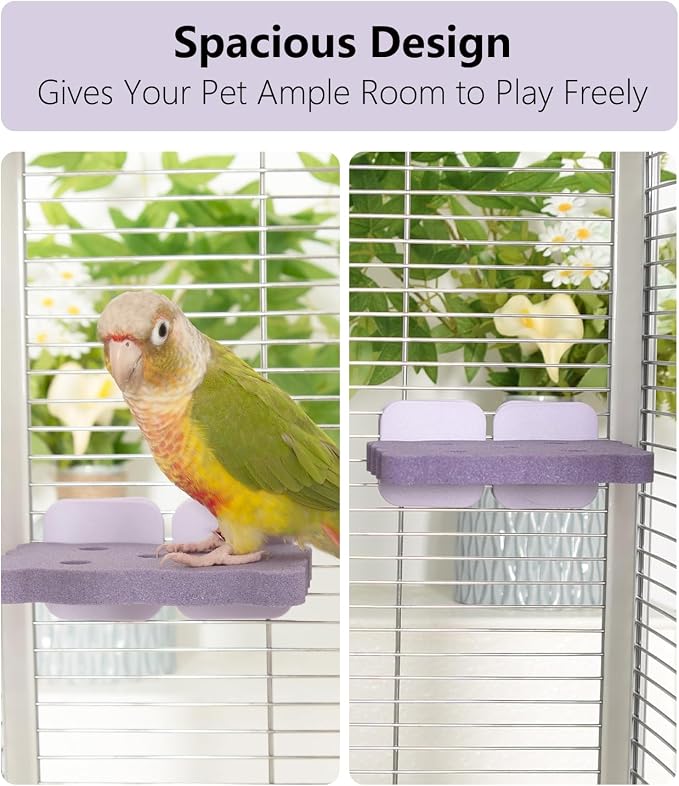 Bird Perch Stand for Parrots – Natural Ceramic Grinding Stick for Beak, A Safe, Non-Shedding Chewing and Claw-Trimming Perch for Parrots (Purple, Medium Size)