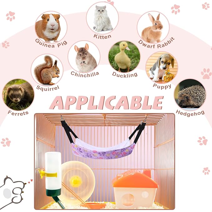 Geelin 4 Pcs Cat Hammock Hanging for Cage Bed, Paw, 20 x 24 Inch | Reversible Soft Pet Sleeping Hammocks with Adjustable Strap, Metal Hook, for Cat, Ferret, Puppy, Rabbit, Kitten, Small Animal