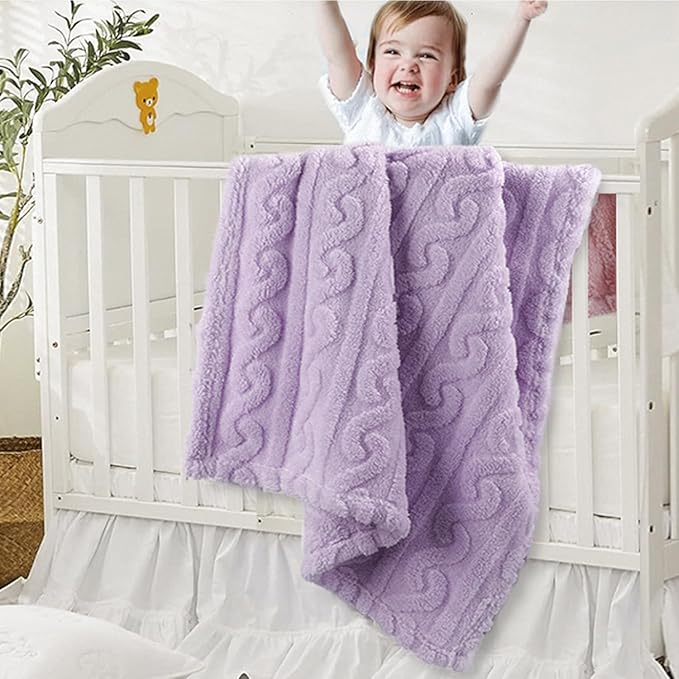 HOMRITAR Baby Blanket for Girls Toddlers 3D Fleece Fluffy Fuzzy Blankets for Baby, Soft Warm Cozy Fleece Infant or Newborn Receiving Blanket 330GSM (30 x 40 Inch, Purple)