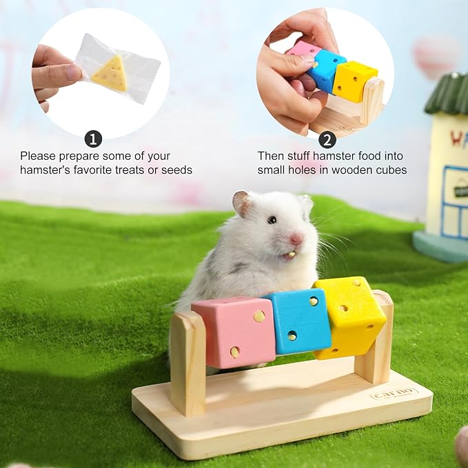Hamster Enrichment Toys, Hamster Chew Toys, Wooden Small Animal Cage Accessories, for Syrian & Dwarf Hamsters, Gerbils, Rats