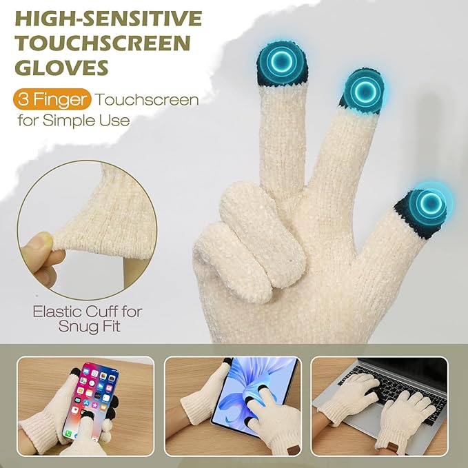 Winter Hats Gloves Scarf Set for Women, Beanie Hat Headband Ear Warmer, Infinity Scarf Touchscreen Gloves for Cold Weather