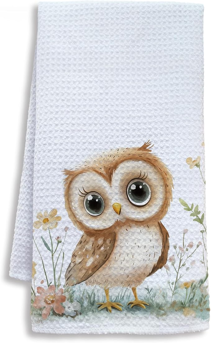 Owl Decor Kitchen Towels, Gifts for Owl Lovers Dish Tea Towels for Kitchen, Animal Lover Gifts Decorative Hand Towel for Kids Bathroom Decor, 16x24 Inch