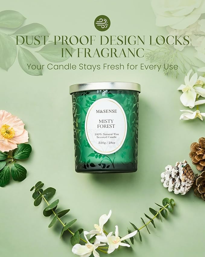 M&SENSE Eucalytus Pine Strong Scented Candle, Wooden Wick Candle, 100 Hours Slow Burning No Toxin Natural Soy Wax 18oz, Relax Aromatherapy Fall Winter Home Fragrance,Housewarming Gifts for Men Women