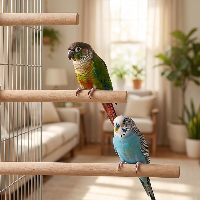 3Pcs Wooden Bird Perch – Natural Parrot Perches Stand with 3 Different Widths (3.9, 5.9, 7.9in), Climbing Branch Rods for Cockatiels, Parakeets, Budgies, Cage Accessories & Toys