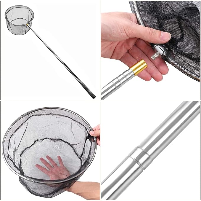 Pool Skimmer Net with Stainless Steel Telescopic Pole,58" Extendable Leaf Skimmer Pool Rake Pool Nets for Cleaning Above Ground Inground Swimming Pool, Pond,Spas,Hot Tub