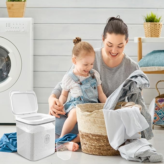 5.5L Laundry Detergent Dispenser with One-Press Lid, Laundry Powder Container for Laundry Room Organization and Storage Pod and Airtight Dishwasher Pod Holder for Bead Powder 1pack