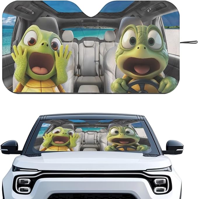 Funny Windshield Sun Shade Foldable Cute Frog Car Front Window Covers for Cars SUV Truck Heat Blocker Visor Protector with Storage Bag Blocks UV Rays and Keeps Your Vehic Cool