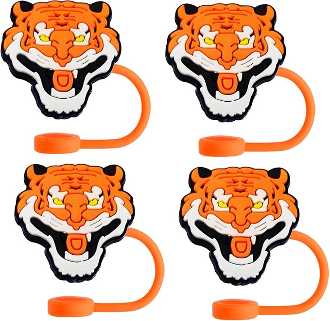 Animal Straw Toppers For Stanley Cups;Straw Covers Cap Toppers Compatible With Stanley 30&40 Oz Tumbler, Reusable & Silicone Tumbler Straws Topper For 0.4 Inch Tips Animal Lover Gifts (Tiger)