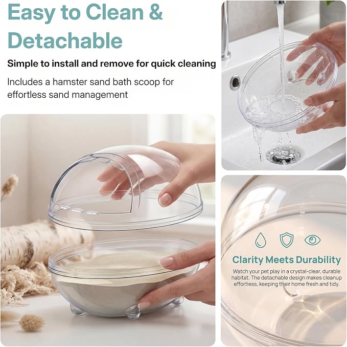 Clear Hamster Sand Bath, Dinosaur Sandbox Hideout with Scoop (L) | Anti-Scatter Sandbox, For Dwarf Hamsters Gerbils Mice, Hideout & Sand Bath Container