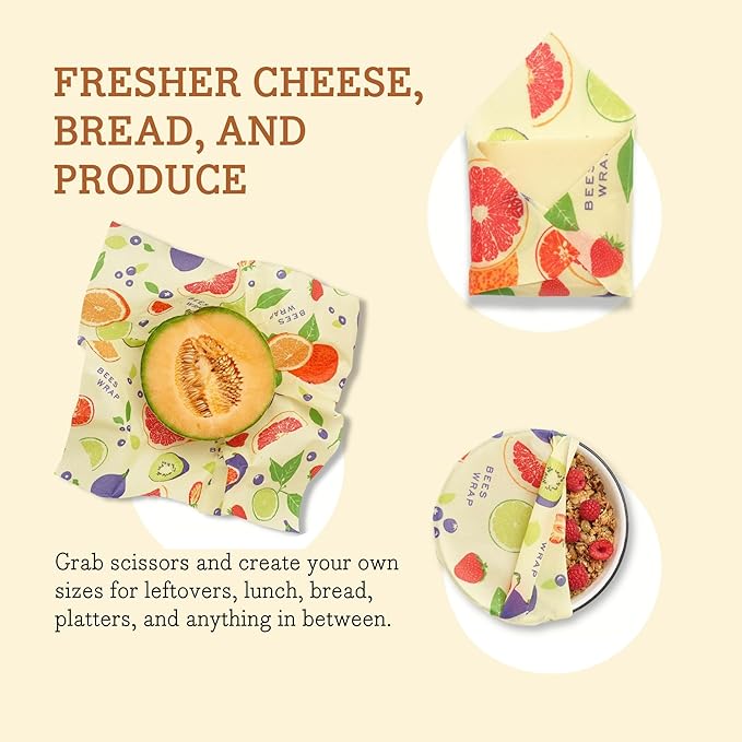 Bee's Wrap Beeswax Wraps for Food - Cut to Size 14x52" Wax Paper Roll - Made in USA Reusable Waxed Paper & Bowl Covers - Organic & Eco-Friendly Alternative to Aluminum Foil & Plastic Wrap, Fresh Fruit