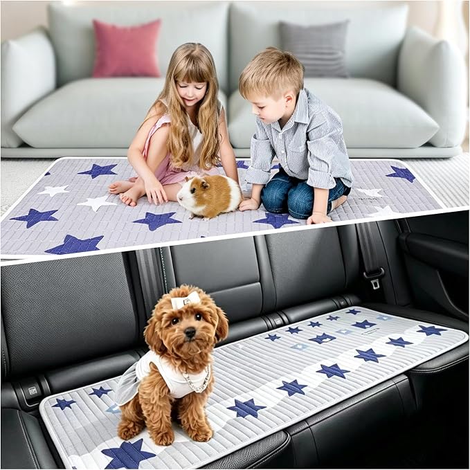 4 Pcs Guinea Pig Cage Liner, Washable Guinea Pig Bedding, Rabbit Bedding Waterproof Guinea Pig Pee Pads, Absorbent Guinea Pig Bedding for Small Animals Hamster Rabbit Squirrel Cage (Start 47'')