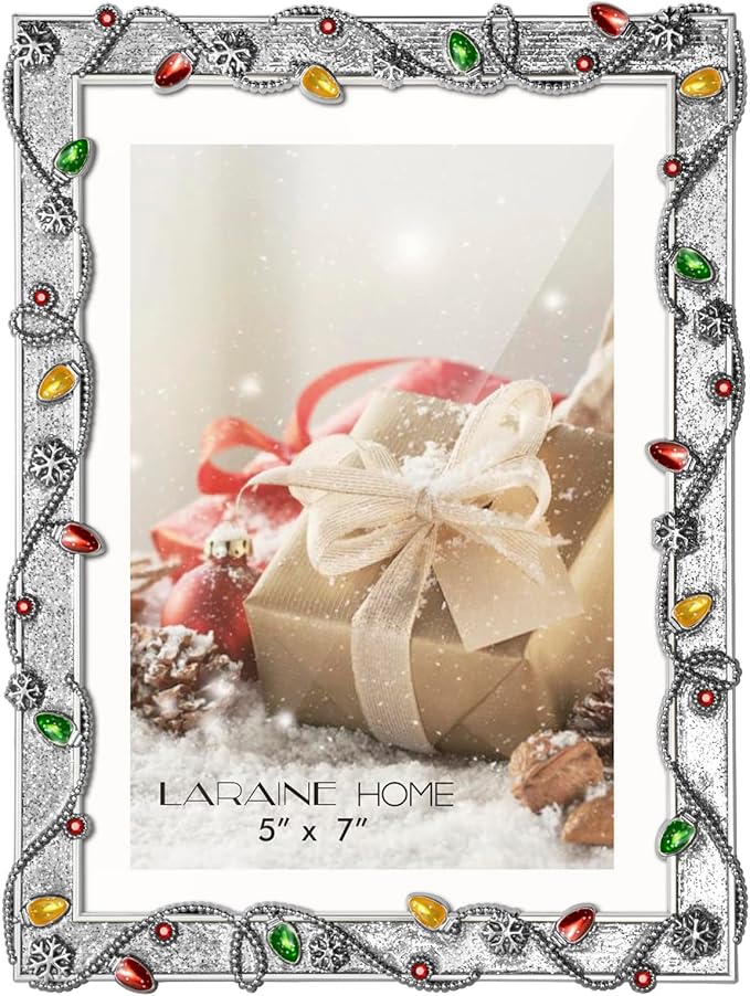 LARAINE 5x7 Picture Photo Frame Christmas Metal 2025 Christmas High Definition Display Pictures for Tabletop Home Decorative Holiday Gift (Silver, 5x7)