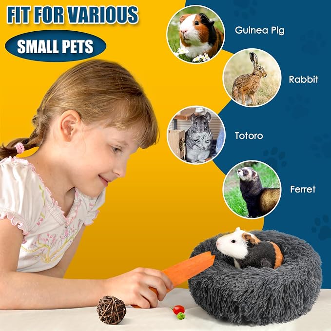 Plush Guinea Pig Bed - Plush Guinea Pig Hideout, Removable Cushioned Pillow, Super Cozy, Ideal Burrowing Bed for Small Pets, Dark Gray