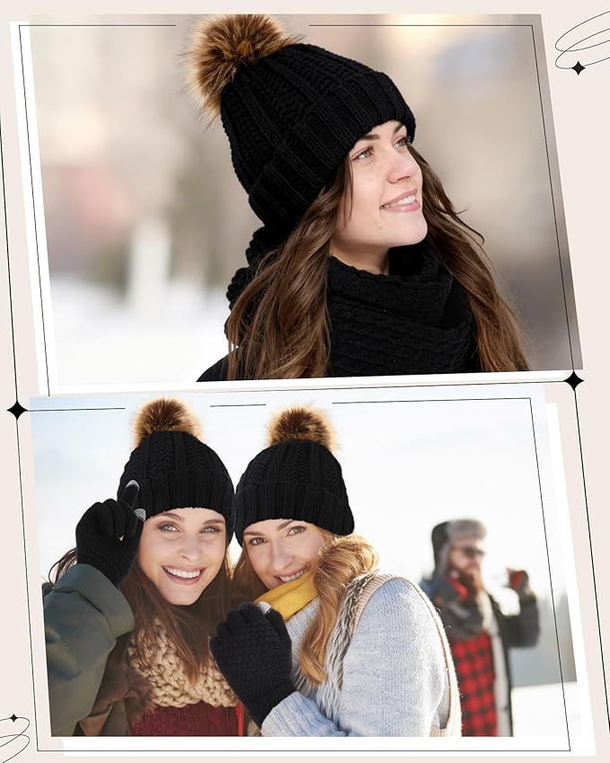 Geyoga 6 Pcs Winter Warm Set for Women Warm Beanies Hats Touchscreen Gloves Long Scarf Ear Muffs Socks Winter Gifts for Women