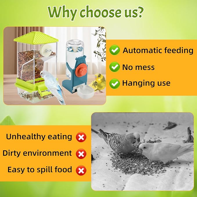 Rypet No-Mess Bird Feeder and Water Dispenser Set for Small Birds | Automatic Bird Feeder, Transparent Acrylic Food Container, Helps Reduce Seed Scatter, for Parakeet Cockatiel Parrot Canary