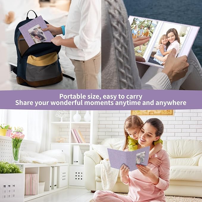 vivinin 2 Pack Photo Album 5x7, Linen Cover Photo Book, Small Photo Album Book for 36 Pockets Hold 72 Pictures, Picture Book for Photos Family Anniversaries Baby Vacations (Purple)