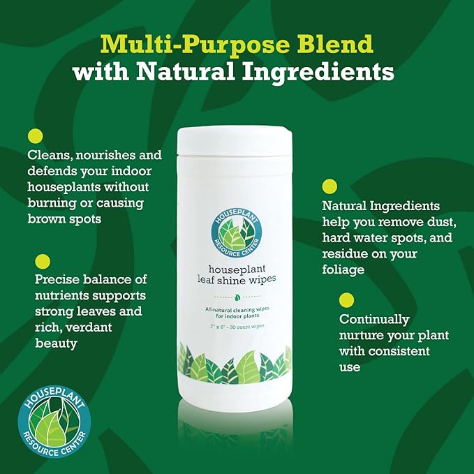 Houseplant Leaf Shine & Cleaner Wipes | Removes Dust, Dirt & Water Spots for Healthier, Glossy Leaves | Easy-to-Use Natural Leaf Cleaning Wipes for Indoor & Outdoor Plants | 30 Count