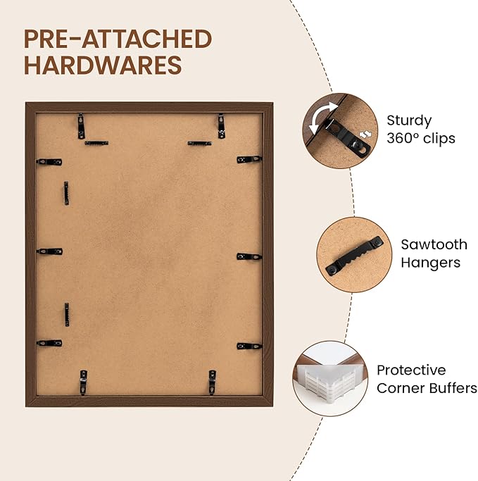 Natural Walnut 16x20 Picture Frames Mat to 11x14 Picture Display,Original Wood Handcrafted Poster Frame,Wooden Frame 16x20 with Tempered Glass Graduation Family Wedding Photo Wall Mounted