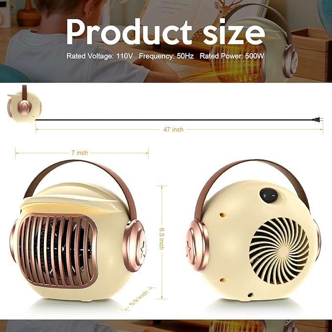 Space heaters for indoor use, mini portable heater desk heater for office,2S Efficient Heating, Tip-Over & Overheat Protection, Quiet Small Desk Heater for Office Home Bedroom