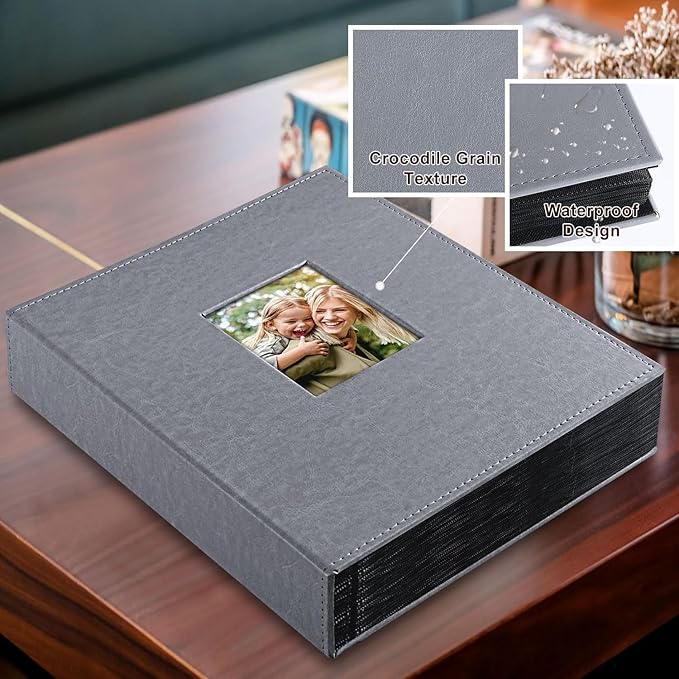 Ywlake Photo Album 4x6 400 Pockets, Leather Photo Albums Holds 400 Vertical Pictures Only Grey