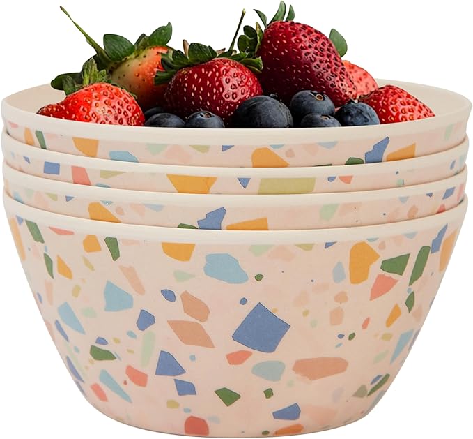 Bamboo Bowl Set of 4 – 6 Inch 20 oz Durable Deep Cereal and Snack Dishware for Kids and Toddlers – BPA Free, Dishwasher Safe, Lightweight Alternative to Plastic or Ceramic (Colorpop)