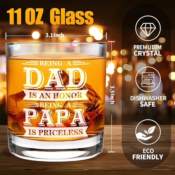 Papa Whisky Glass Birthday Gifts for Papas from Grandkids Being a Papa is Priceless 11Oz Old Fashioned Whisky Glass Christmas Fathers Day Drinking Glasses Present for Papas