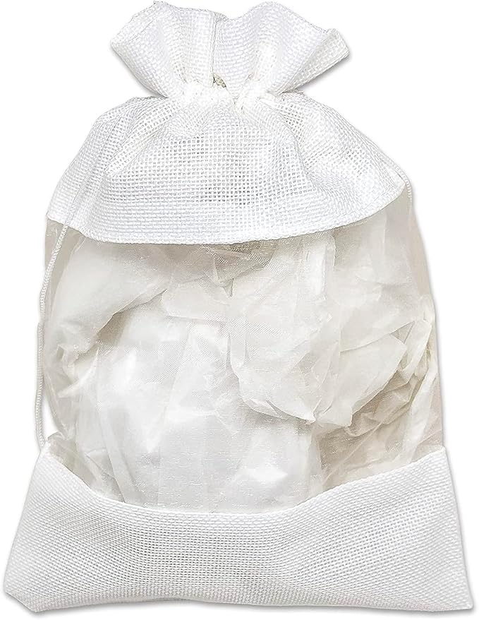 48-Pack X-Large Linen Burlap & Organza Gift Bags w. Drawstrings (7.5x11.5 in, White) - Party Favors, Presents, Samples & Treats Mesh Pouch by The Display Guys