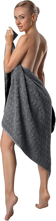 Turkish Cotton Ultra-Soft Plush Absorbent Quick Dry Bathroom Towel Set, Made in Turkey (Gray, Bath Sheet)