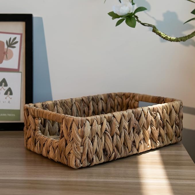 StorageWorks Water Hyacinth Baskets, Small Wicker Baskets for Organizing in Kitchen and Bathroom, 2-Pack