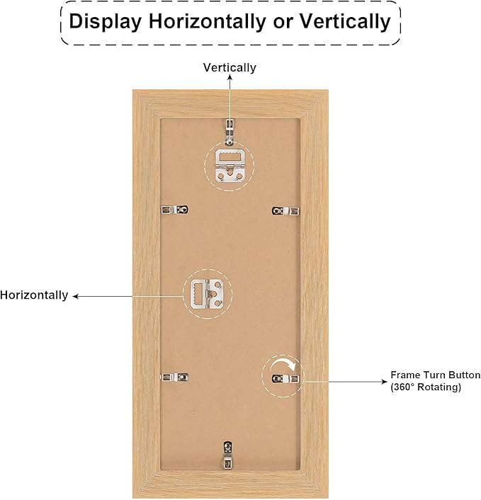 6x15 Picture Frame Display 2 opening 5X7 Double Picture Frame Collage,Multi Photo Frame with Mat,Plexiglass,Horizontal and Vertical Formats for Wall Decor,Natural Wood Grain