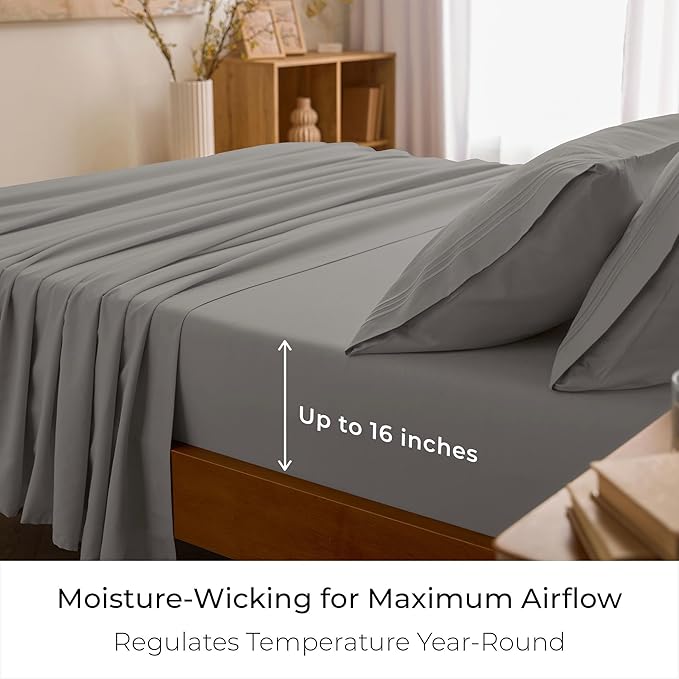 Mellanni Full Sheets Set - 4 PC Iconic Collection Bedding - Hotel Luxury, Extra Soft, Cooling Bed Sheets - Wrinkle, Fade, Stain Resistant (Full, Taupe)