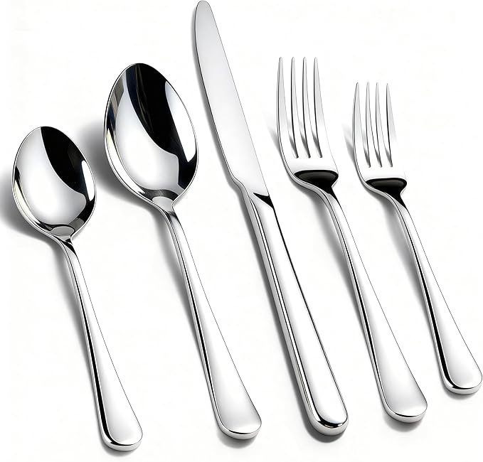 KIKCOIN 40 Pack Silverware Set for 8, Balanced Weight Stainless Steel Flatware Set, Mirror Polished Spoons And Forks Knife Set, Heavy Duty Cutlery Utensils Set for Home Kitchen Restaurant Wedding