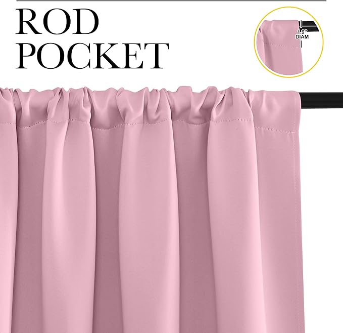 NICETOWN Window Curtains for Bedroom, Rouge Pink, 2 Panels, W42 x L48 -Inch, Home Decoration Thermal Insulated Rod Pocket Blackout Blinds & Drapes for Small Windows