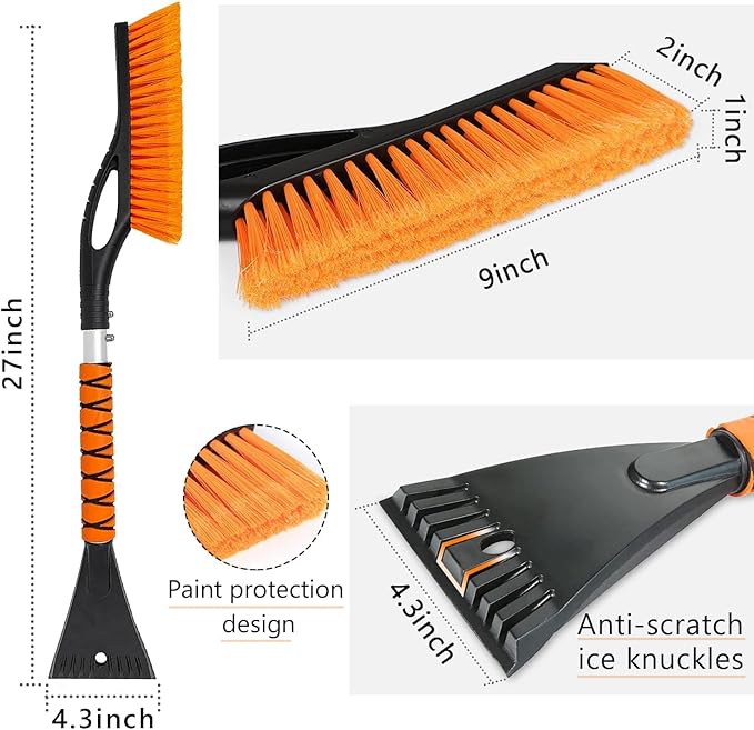 27" Snow Brush and Ice Scraper, 2-in-1 Detachable Car Snow Removal Tool with Ergonomic Grip, for Cars, Trucks, SUVs Windshield Winter Cleaning, Idea