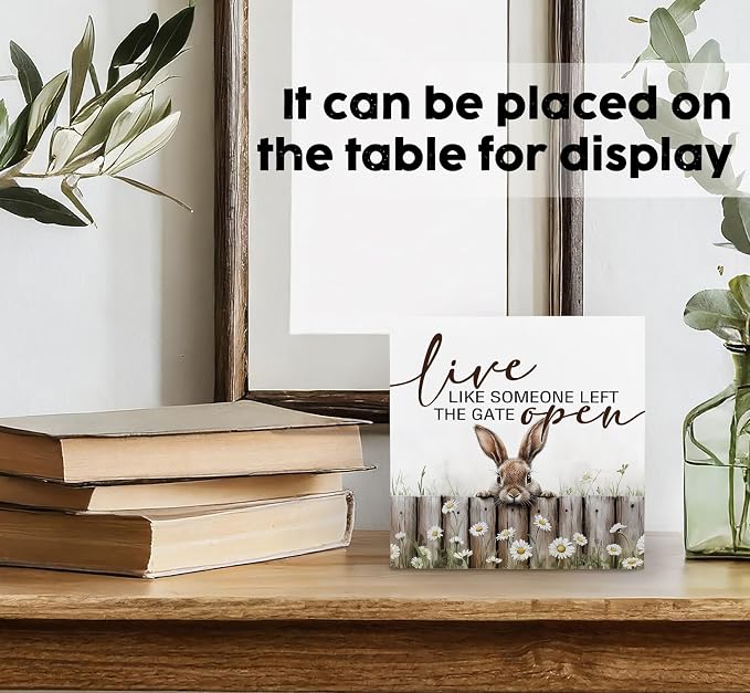 Farmhouse Rabbit Sign - Farmhouse Cottagecore Animal Office Kitchen Bedroom Decor,Rustic Farm Live like Someone Left the Gate Open Home Decor Signs,Duck Gifts for Women