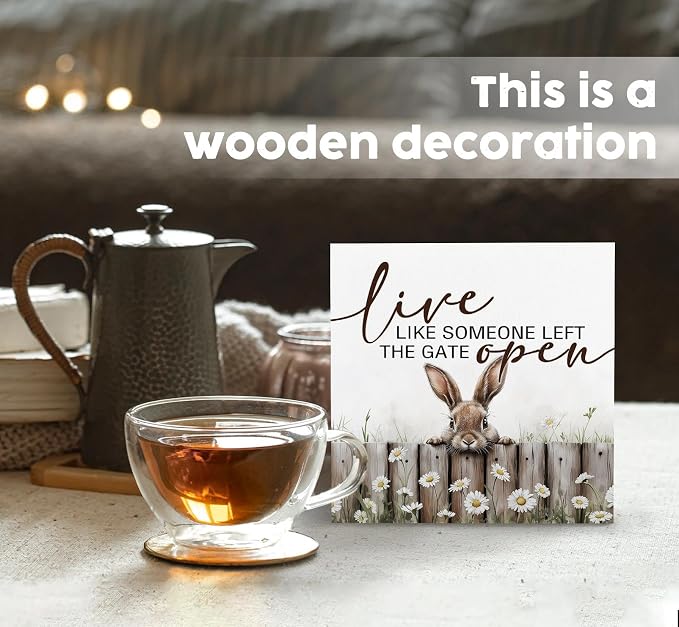 Farmhouse Rabbit Sign - Farmhouse Cottagecore Animal Office Kitchen Bedroom Decor,Rustic Farm Live like Someone Left the Gate Open Home Decor Signs,Duck Gifts for Women 6x6
