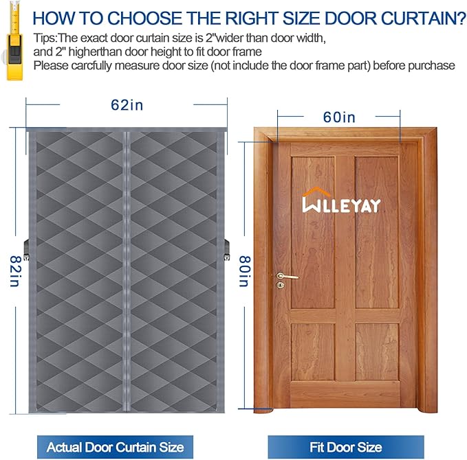 Magnetic Thermal Insulated Door Curtain, Fits Door Size 60'' x 80'', Durable Oxford Cloth Thicken Cotton Fiber Fill, Temporary Doors Insulation Cover, Soundproof Weatherproof Doors Blanket
