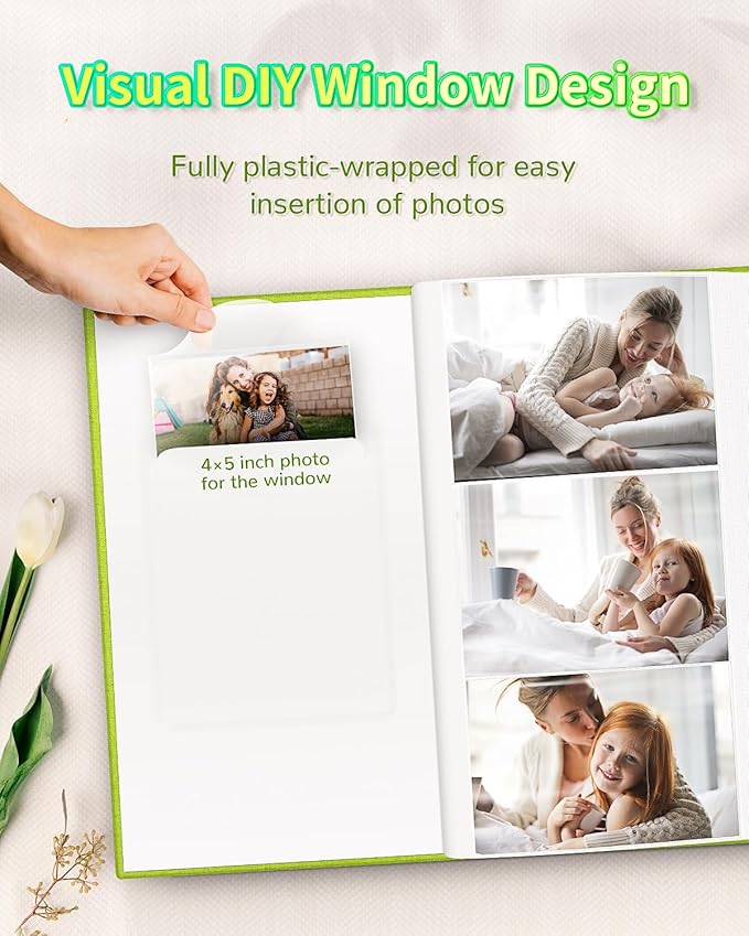 Photo Album 4x6 with 300 Pockets,Slip-in Picture Albums,Linen Cover Memory Book with Front Window,White Page Vertical Photo Book for Wedding,Family,Anniversare,Baby,Vacation