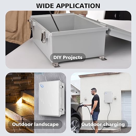 Waterproof Outdoor IP67 Junction Box(20.1"x16.1"x7.9") with Mounting Plate, Hinged Grey Cover and Wall Brackets - Weatherproof ABS Plastic Electrical Enclosure for DIY Projects(510x410x200mm)