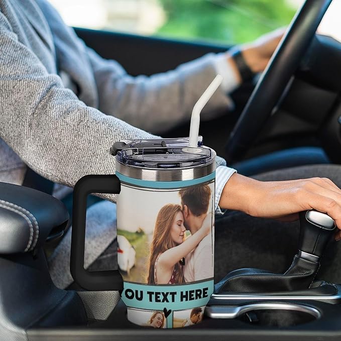 Personalized Tumbler Custom Insulated Travel Mug Custom Drinking Coffee Cup with Photos and Text 40oz Christmas Birthday Gift