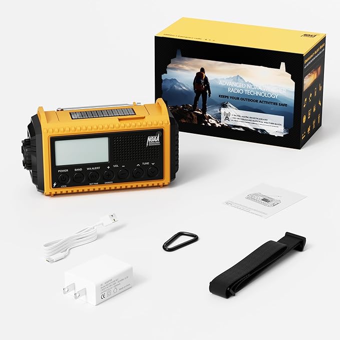 Emergency Radio 12000mAh with NOAA Weather Alert - Solar/Crank/Battery Powered AM/FM/Shortwave Radio, USB-C Charger, Portable SOS Flashlight for Hurricane, Power Outage, Camping Survival Gear