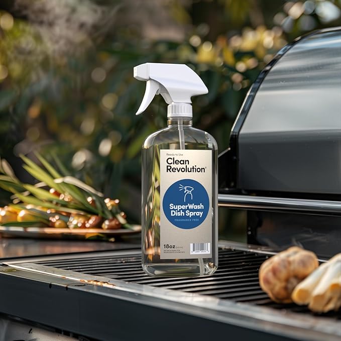 Clean Revolution Dish Spray, Powerful Formula Cuts Through Grease, Compatible with Dawn Powerwash Sprayers and Foamers, Fragrance Free, 18 Fl Oz - Made in USA