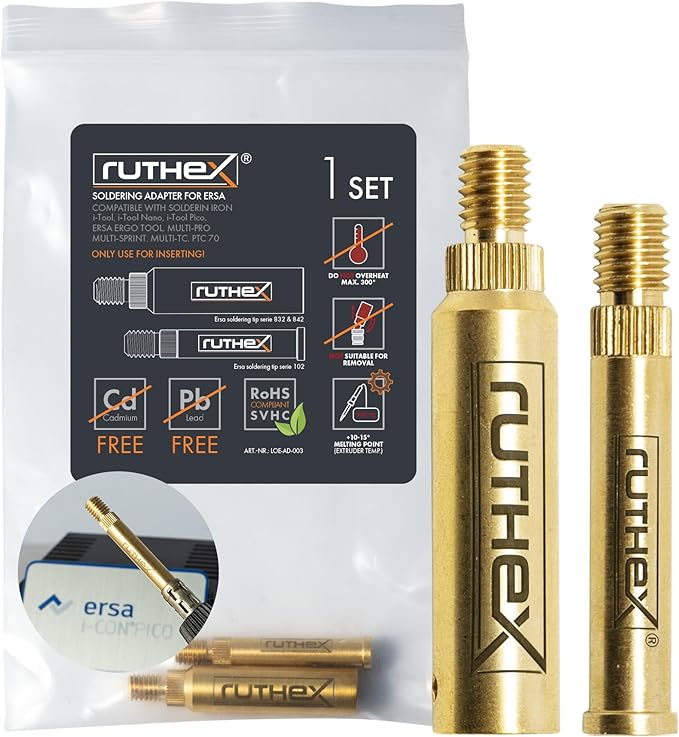 ruthex 2x Soldering Tip adapter for ERSA series 832, 842 & 102 - Soldering Iron Tip compatible with ERSA Soldering Iron i-Tool Pico, PTC 70 for inserting threaded inserts in 3D printing