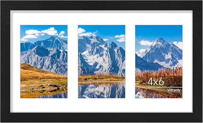 Vittanly 8x14 Picture Frames Collage Wall Decor, Displays 3Pcs 4x6 Pictures with Mat or 1Pcs 8x14 without Mat, Collage Picture Frame for Horizontal or Vertical Display, Black, 1 Pack