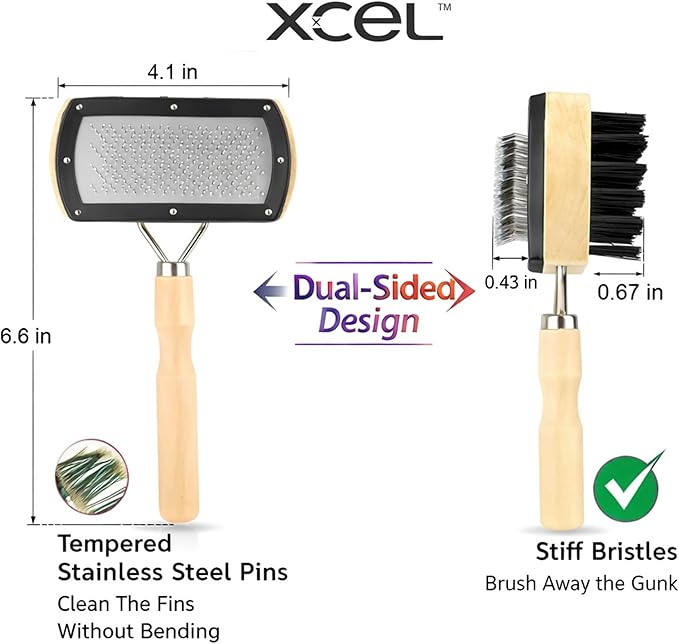 HVAC Coil Cleaning Brush & Fin Comb Tool, Dual-Sided Evaporator and Condenser Coil Cleaner for AC Units, Mini Split, Window AC and Outdoor Condenser, Stainless Steel Pins with Soft Bristles