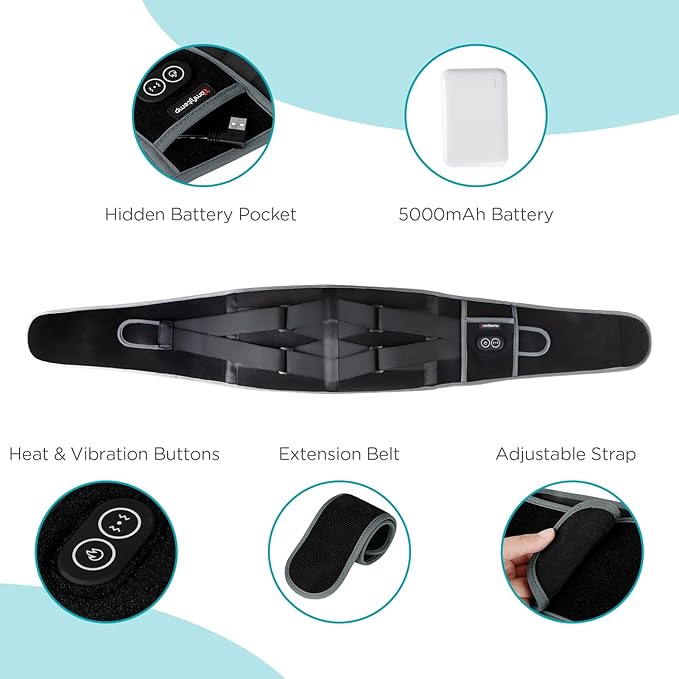 Comfytemp Cordless Heating Pad with Massager for Back, Portable Lower Back Massager FSA Eligible HSA Rechargeable Wireless Electric, Birthday Gifts for Women Men Mom Dad Seniors 3 Heat 30mins Auto-Off