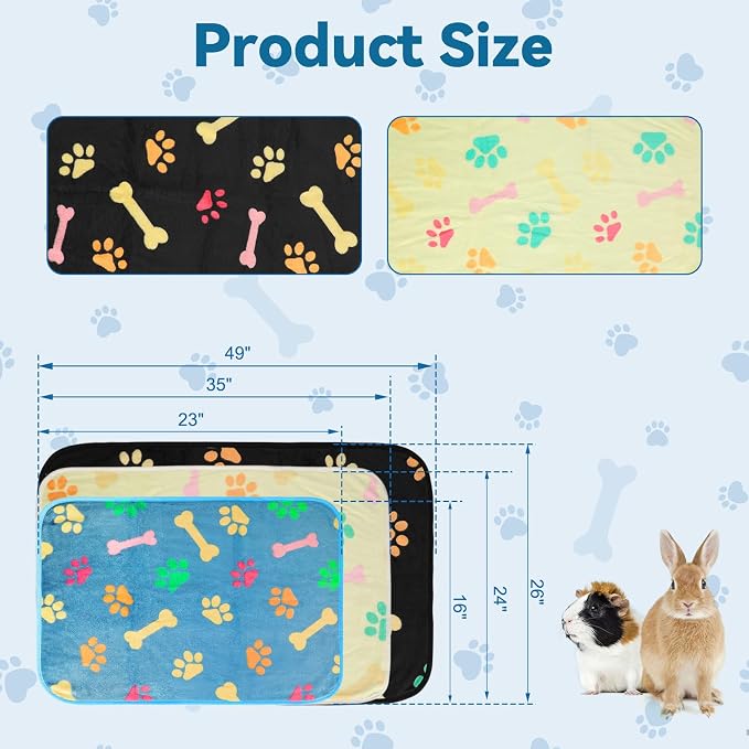 YUEPET Guinea Pig Blankets 3 Pack, Waterproof-Backed Fleece Liners, S | Guinea Pig Fleece Cage Liners, Waterproof Backing, Washable mats, Soft Fleece Surface, 23 x 16 in